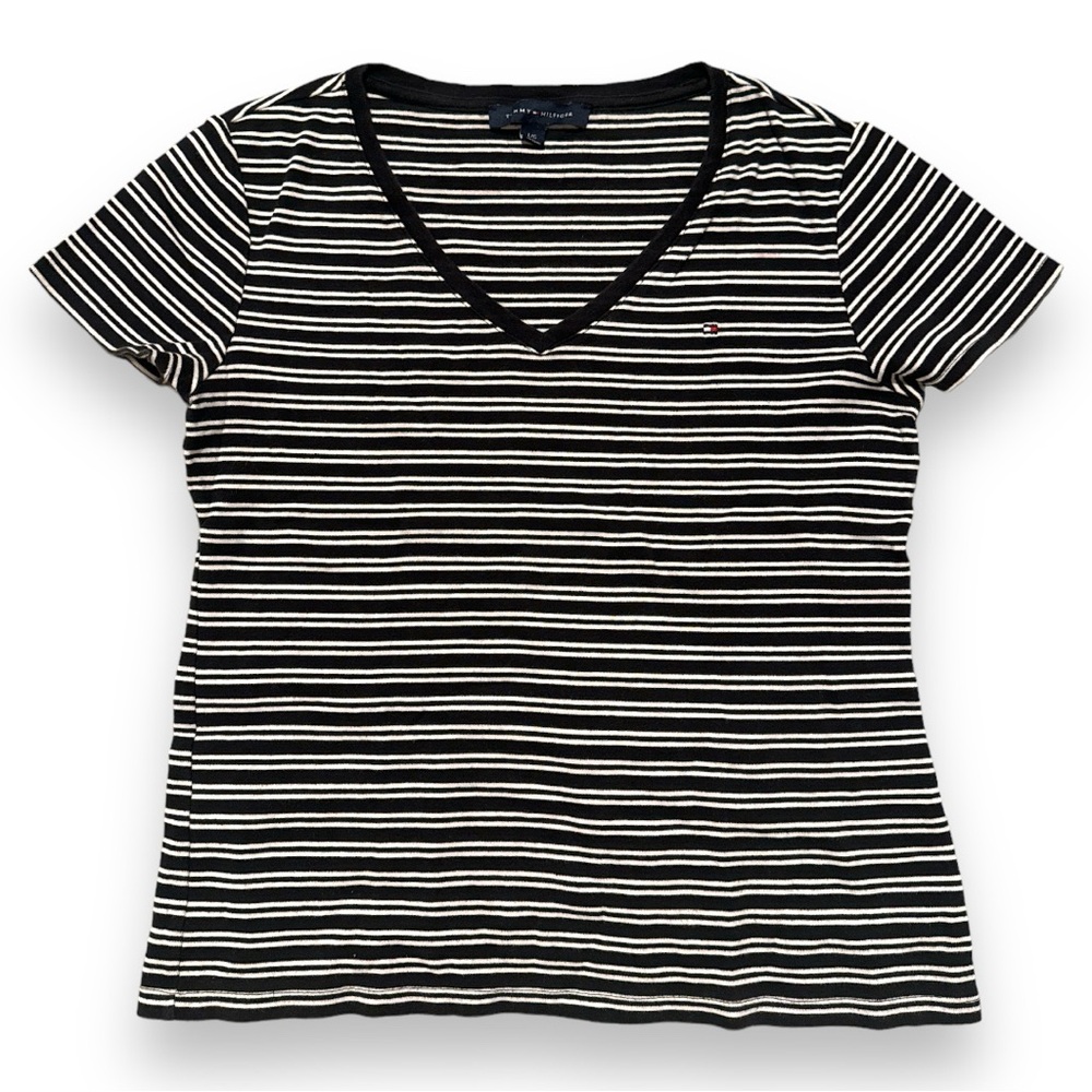 Tommy Hilfiger V-Neck Black And White T-Shirt
